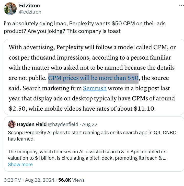 Perplexity AI’s ad integration plan draws shock, mockery: ‘This company is toast’