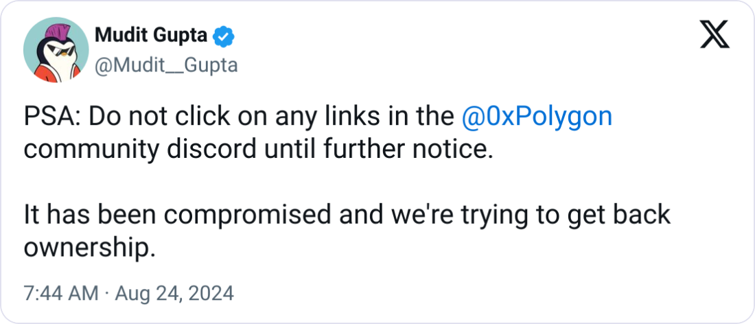 Polygon’s Discord channel hacked, team works to regain control