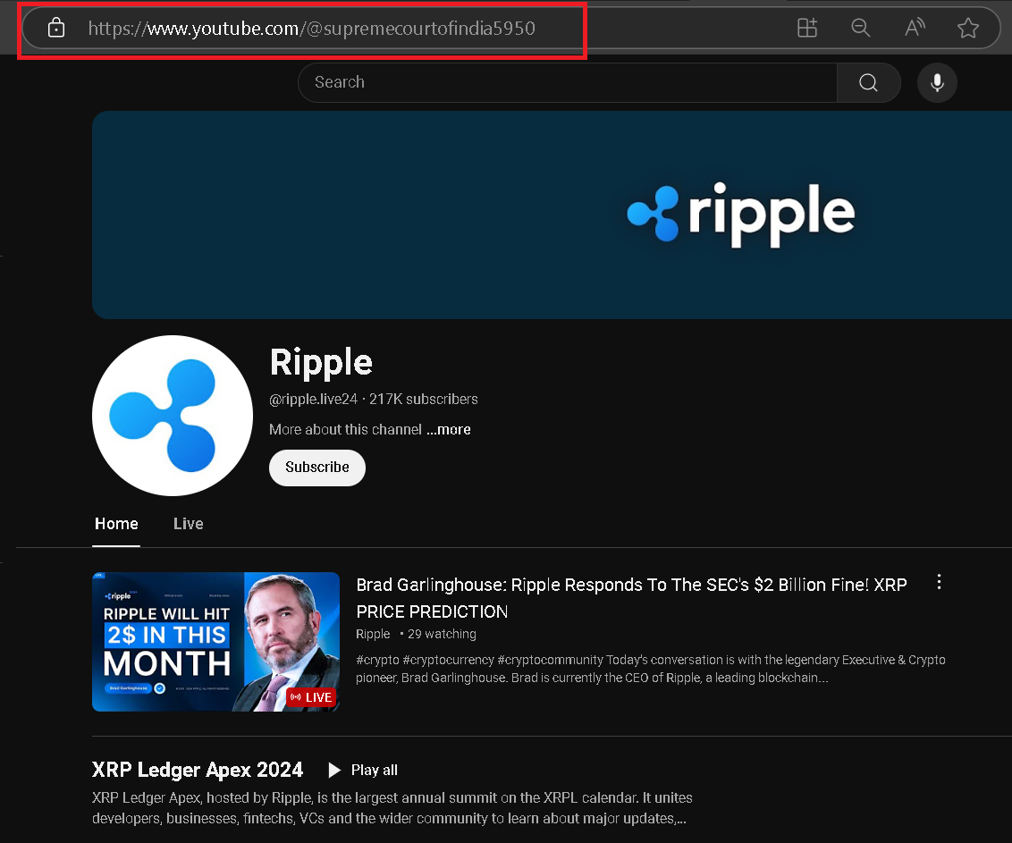 Indian Supreme Court recovers YouTube account from XRP scammers