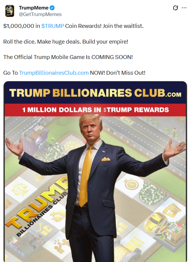 Make crypto games great again? ‘Trump Billionaires Club’ launches this month